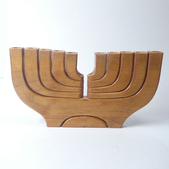 Handmade Wooden Candelabra Folding Hinged Danish Modern 10 Candle Holder - Picture 2 of 8